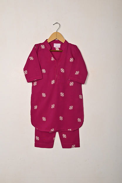 TKF-287-Fuchsia - Kids 2Pc Ready to Wear Malai Embroidered Dress