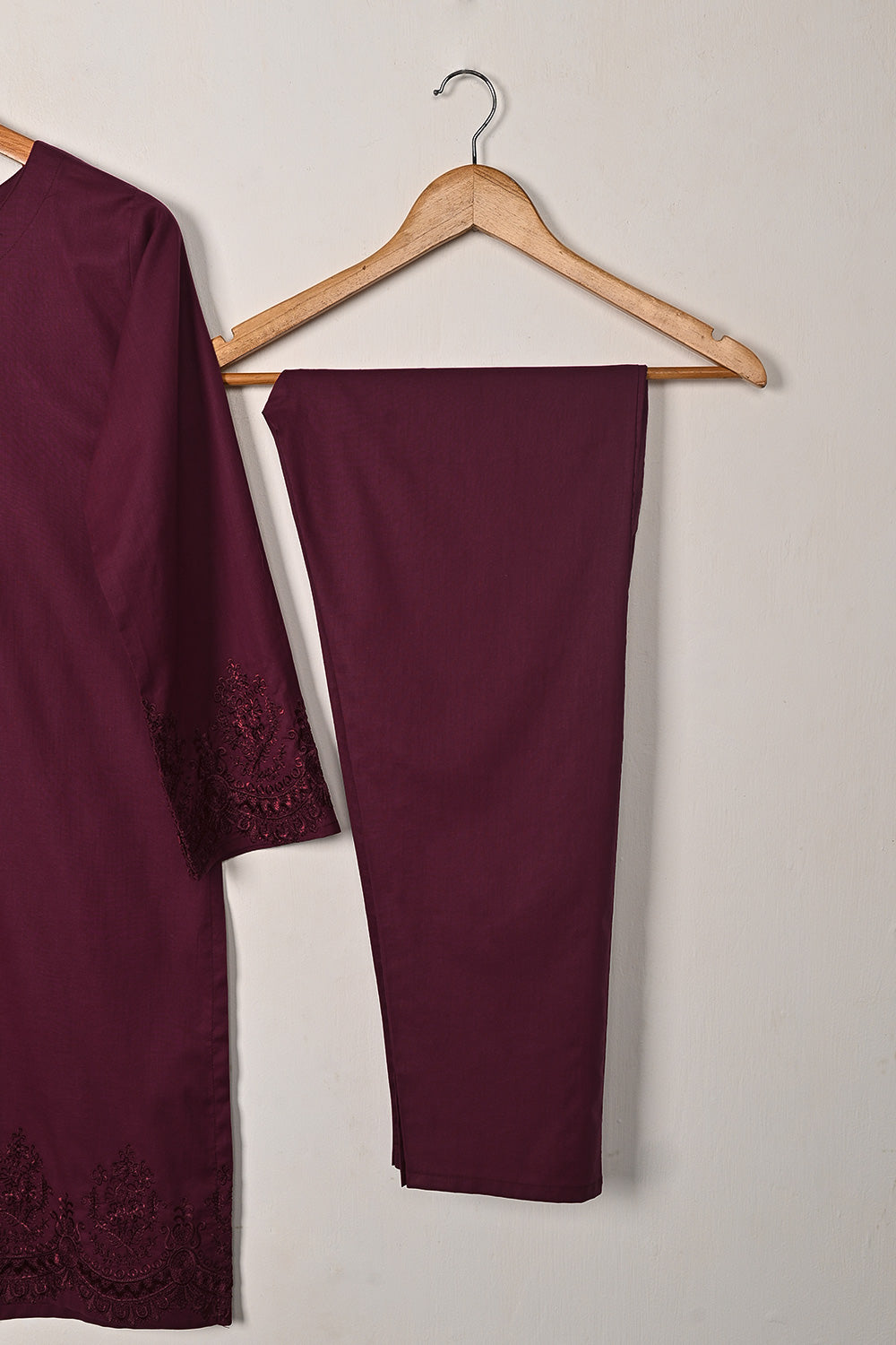 STP-231A-Maroon - 2PC READY TO WEAR  EMBROIDERED COTTON DRESS