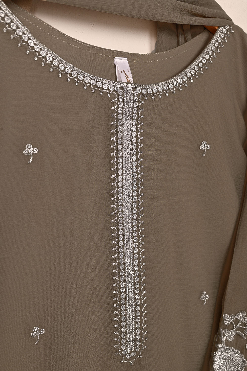 RTW-215-Grey -  3Pc Ready to Wear Embroidered Chiffon Dress
