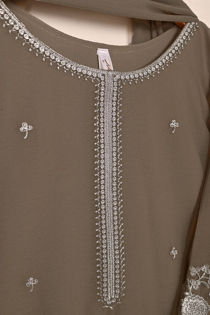 RTW-215-Grey -  3Pc Ready to Wear Embroidered Chiffon Dress