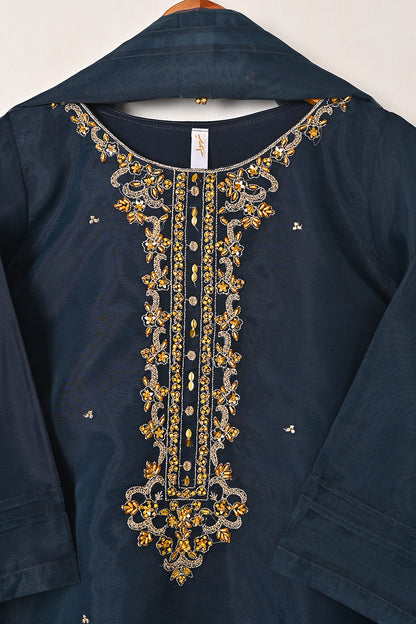 RTW-290-NavyBlue - 3Pc Ready to Wear Embroidered Premium Adda Work Organza Dress