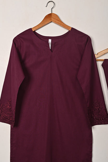 STP-231A-Maroon - 2PC READY TO WEAR  EMBROIDERED COTTON DRESS