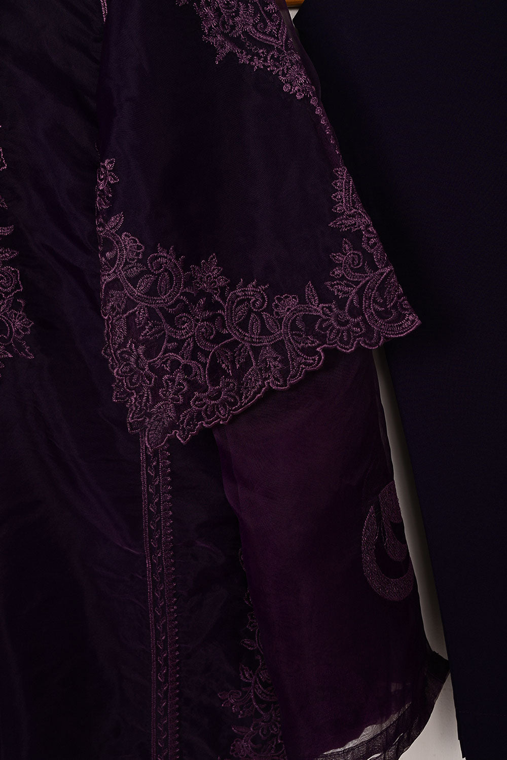 RTW-298-Purple- 3Pc Ready to Wear Cut Work Embroidered Organza Dress