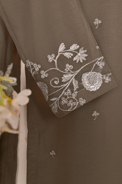 RTW-215-Grey -  3Pc Ready to Wear Embroidered Chiffon Dress