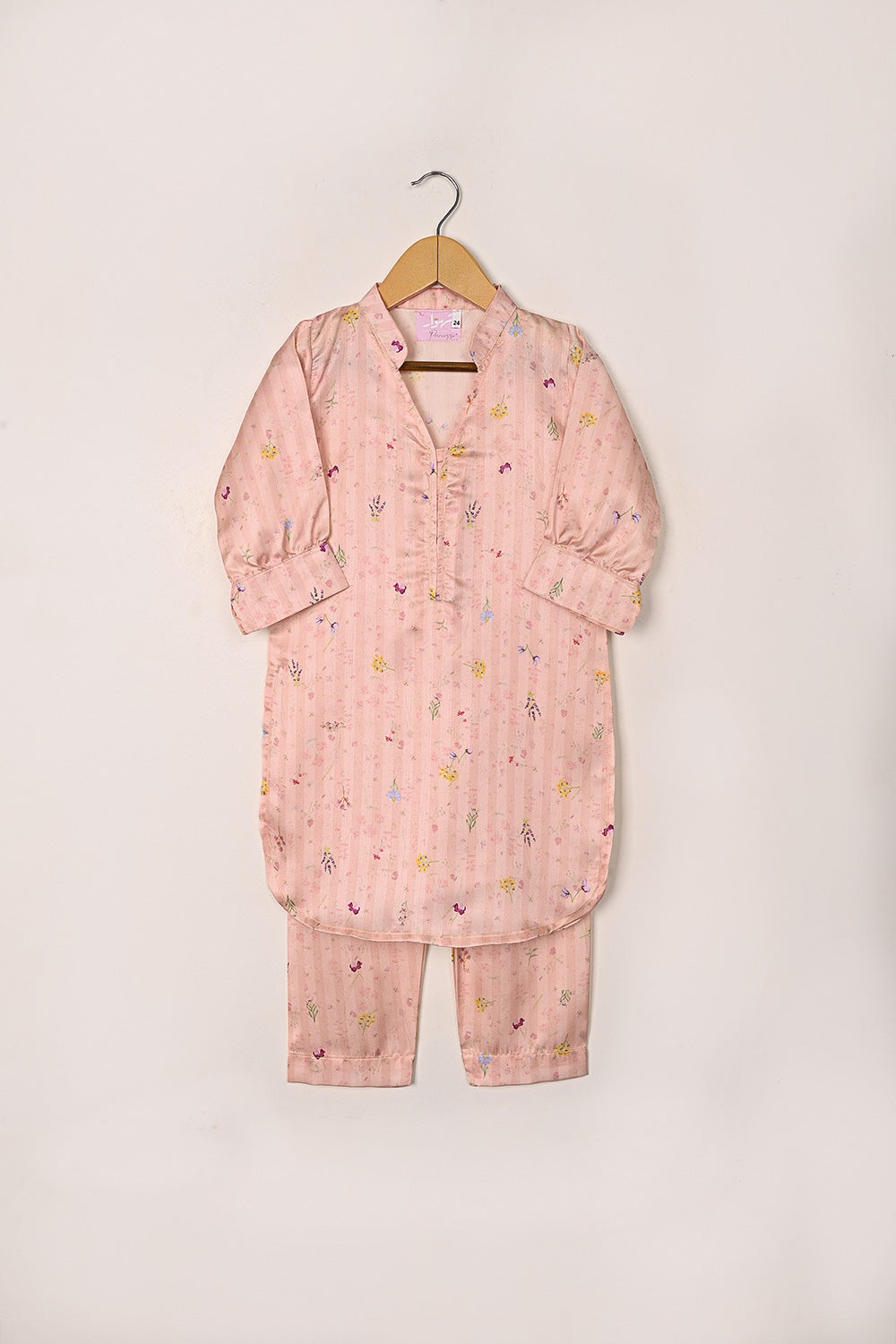 TKF-294-Peachy Pink - Kids 2Pc Digital Silk Co-Ord Set