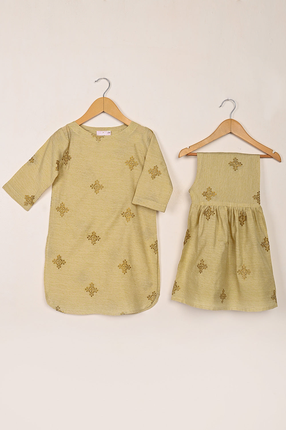 TKF-268-Skin - Kids 3Pc Paper Cotton Embroidered Dress