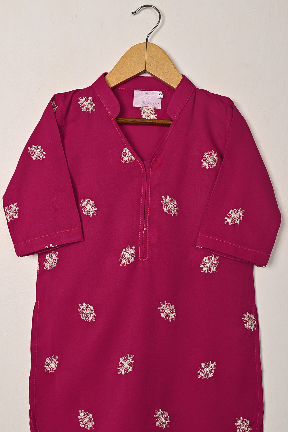 TKF-287-Fuchsia - Kids 2Pc Ready to Wear Malai Embroidered Dress