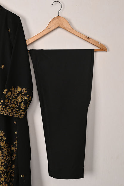 RTW-306-Black -  3Pc Ready to Wear Embroidered Chiffon Dress