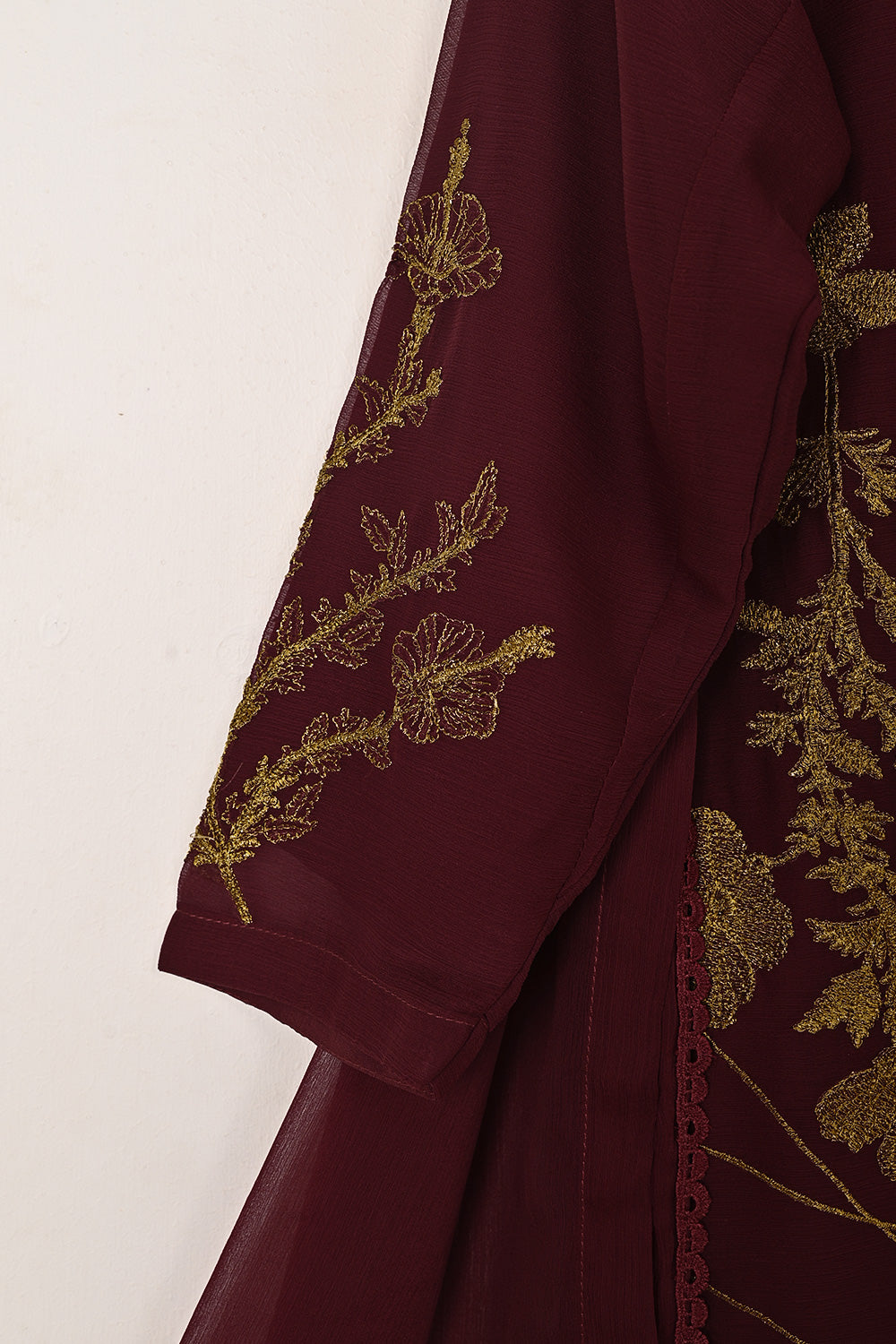 RTW-287-Maroon -  3Pc Ready to Wear Embroidered Chiffon Dress