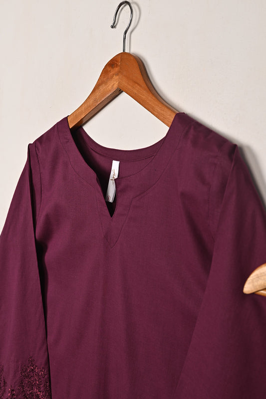 STP-231A-Maroon - 2PC READY TO WEAR  EMBROIDERED COTTON DRESS