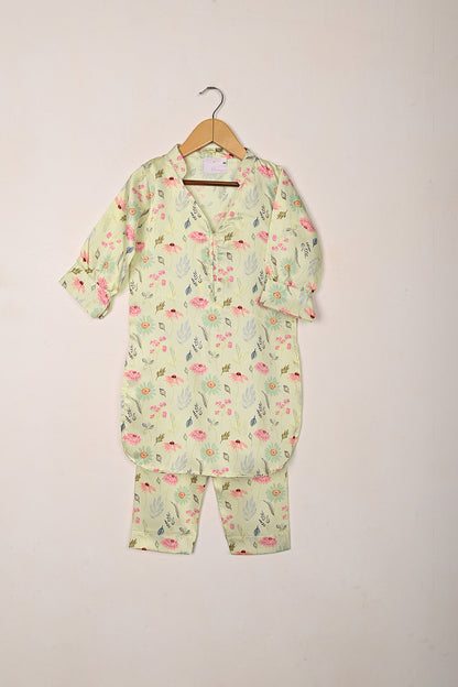 TKF-299-Cream - Kids 2Pc Digital Silk Co-Ord Set