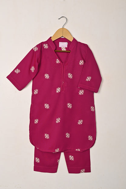 TKF-287-Fuchsia - Kids 2Pc Ready to Wear Malai Embroidered Dress