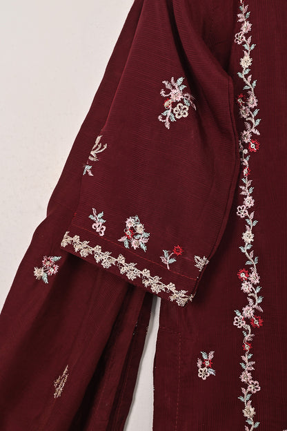 TKF-264-Maroon - Kids 3Pc Ready to Wear Raw Silk Embroidered Dress