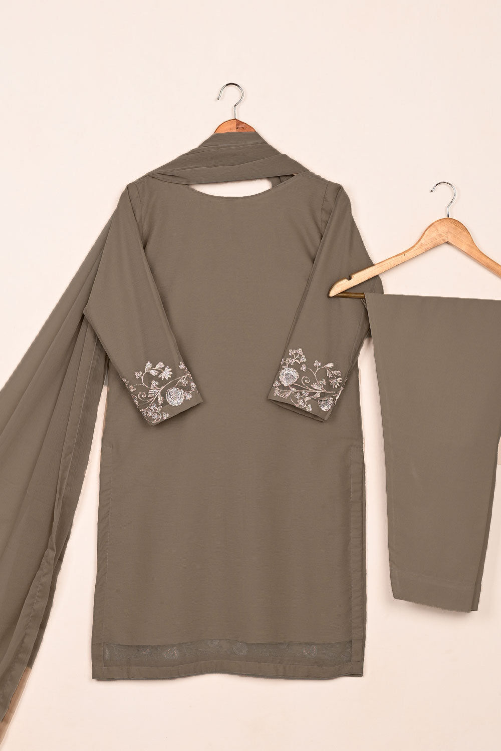 RTW-215-Grey -  3Pc Ready to Wear Embroidered Chiffon Dress