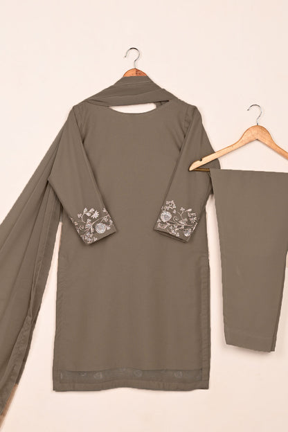 RTW-215-Grey -  3Pc Ready to Wear Embroidered Chiffon Dress