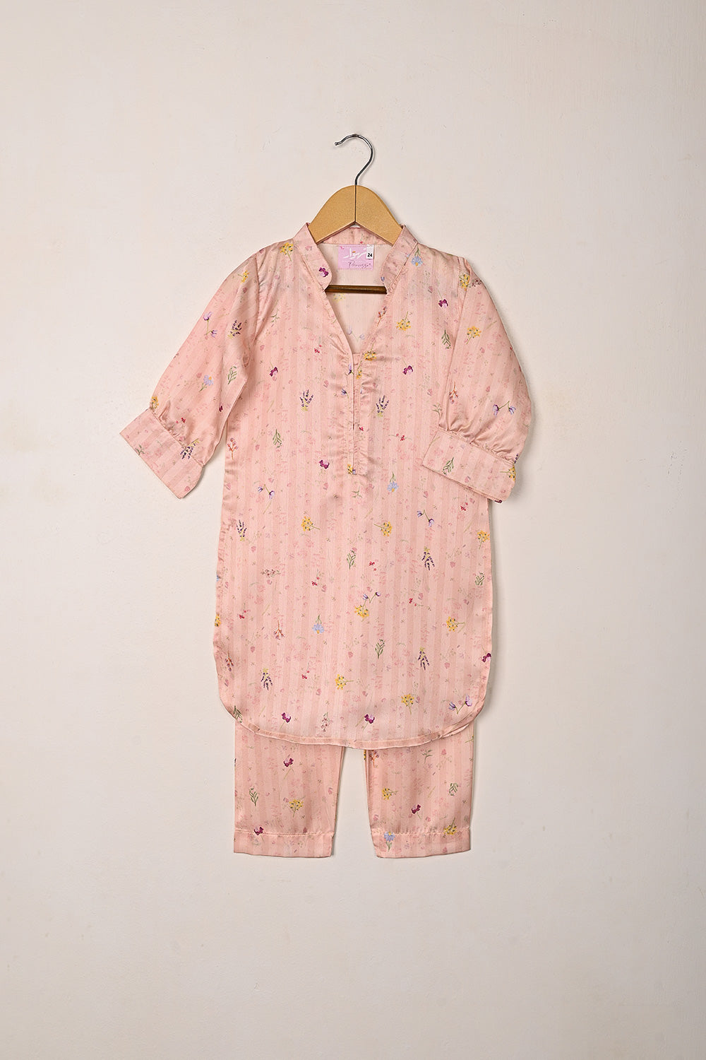 TKF-294-Peachy Pink - Kids 2Pc Digital Silk Co-Ord Set