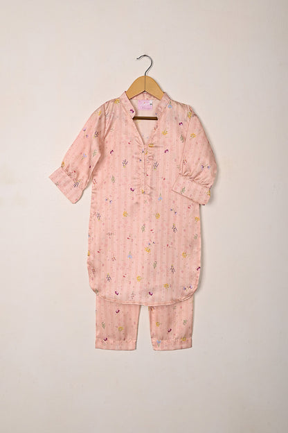 TKF-294-Peachy Pink - Kids 2Pc Digital Silk Co-Ord Set