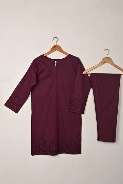 STP-231A-Maroon - 2PC READY TO WEAR  EMBROIDERED COTTON DRESS