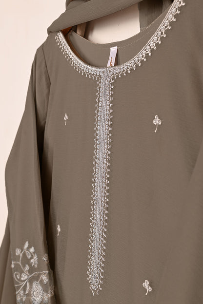 RTW-215-Grey -  3Pc Ready to Wear Embroidered Chiffon Dress