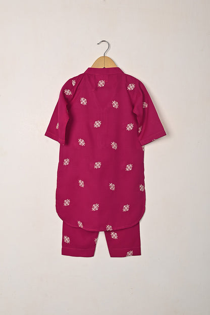 TKF-287-Fuchsia - Kids 2Pc Ready to Wear Malai Embroidered Dress