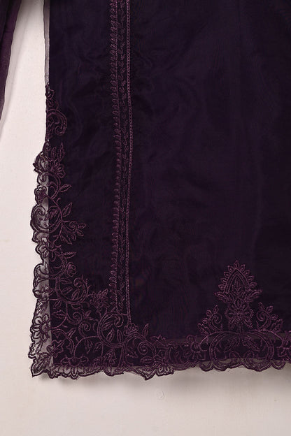 RTW-298-Purple- 3Pc Ready to Wear Cut Work Embroidered Organza Dress