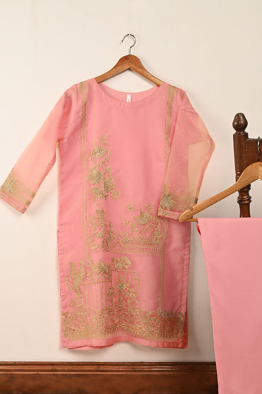 STP-071E-Peachy Pink- 2PC PREMIUM EMBROIDERED ORGANZA STITCHED