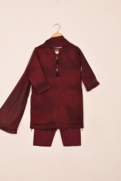 TKF-170-Maroon - Kids 3Pc Spray Contouring Chiffon Dress