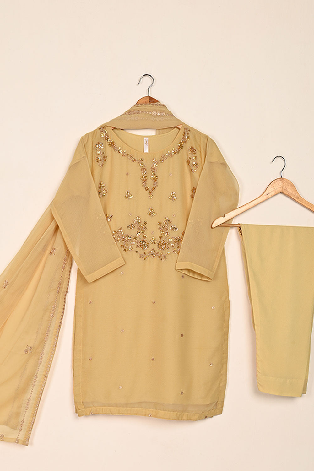 RTW-189-Skin - 3Pc Ready to Wear Embroidered Adda Work Chiffon Dress