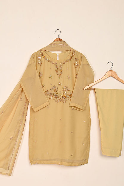 RTW-189-Skin - 3Pc Ready to Wear Embroidered Adda Work Chiffon Dress