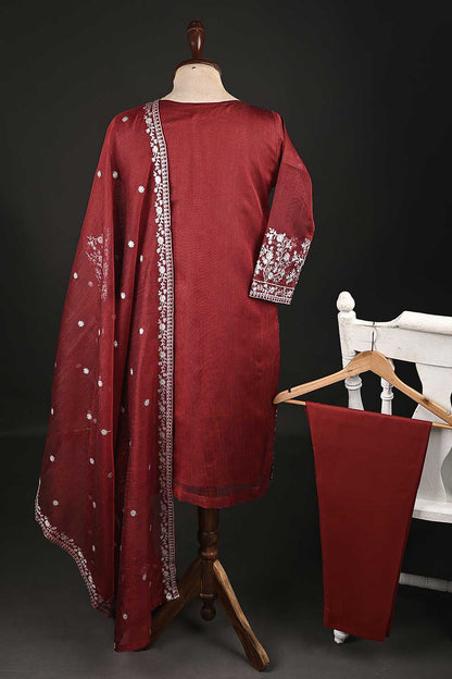 RTW-134-Red - 3Pc Stitched Khaadi Net Dress