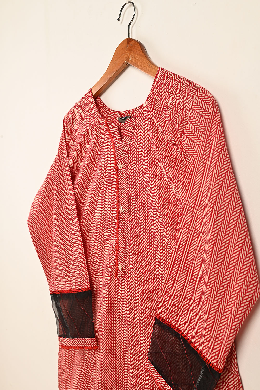 STP-183-RED - 2PC COTTON STITCHED DRESS