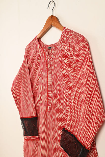 STP-183-RED - 2PC COTTON STITCHED DRESS