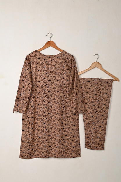 STP-280A-Peachy Brown - 2Pc Ready to Wear Digital Printed Winter Linen Co-Ord Set