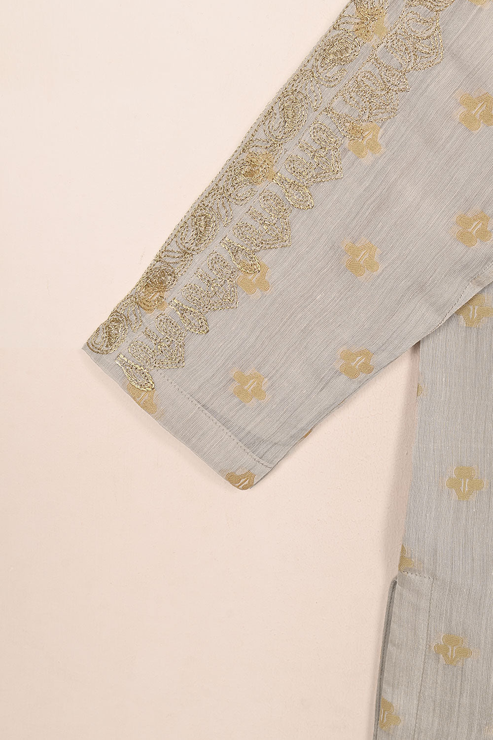 RTW-214-Grey - 3Pc Stitched Jacquard Paper Cotton Embroidered Dress