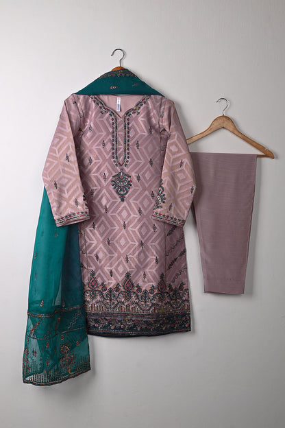 RTW-345-Tea Pink -  3Pc Ready to Wear Jacquard Mysoori Embroidered Dress