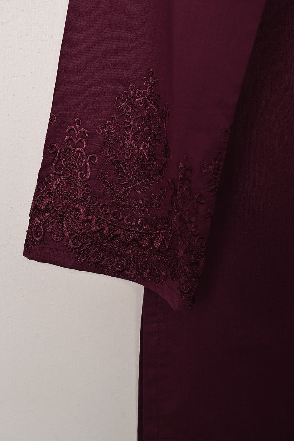 STP-231A-Maroon - 2PC READY TO WEAR  EMBROIDERED COTTON DRESS