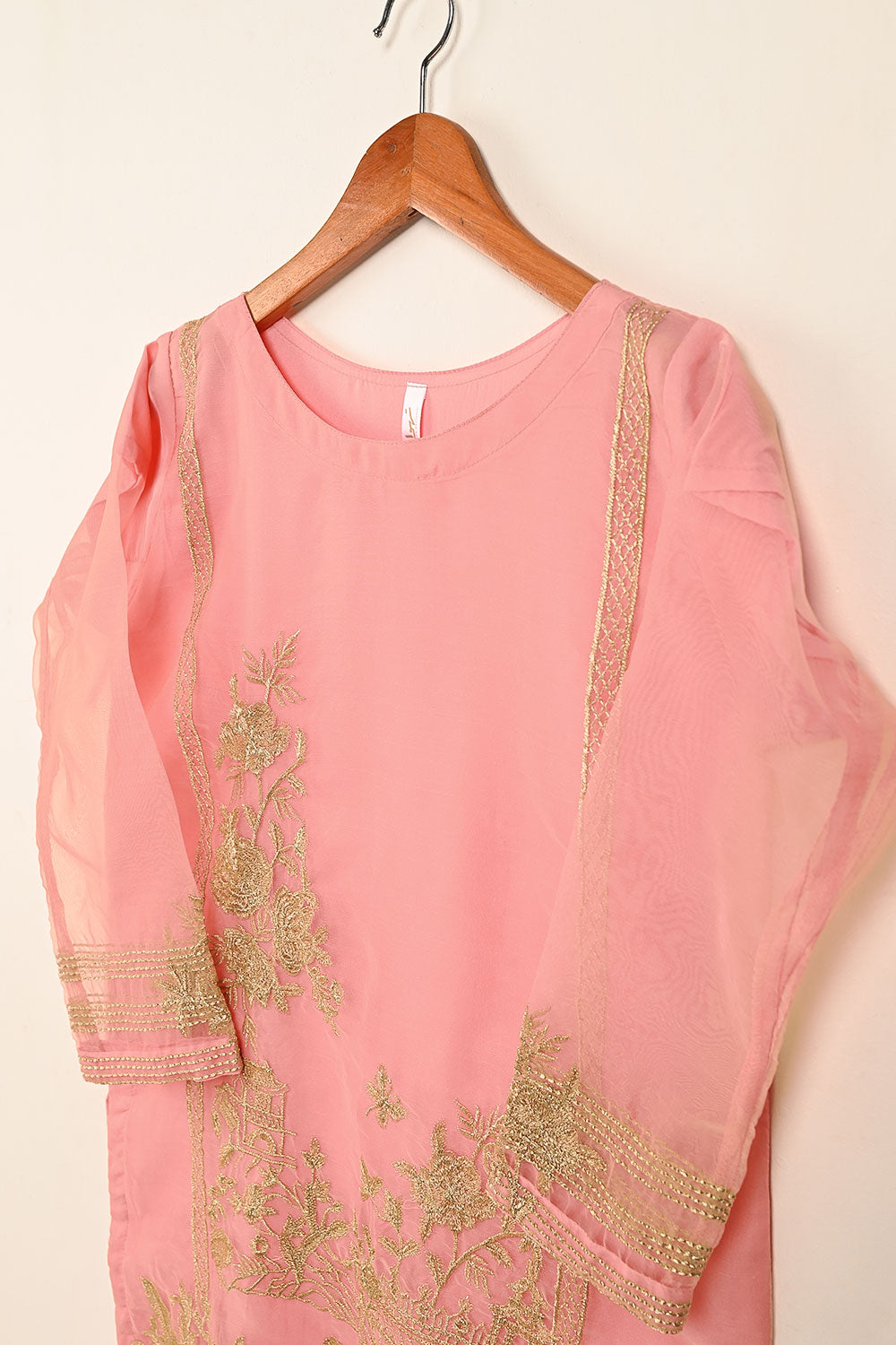 STP-071E-Peachy Pink- 2PC PREMIUM EMBROIDERED ORGANZA STITCHED