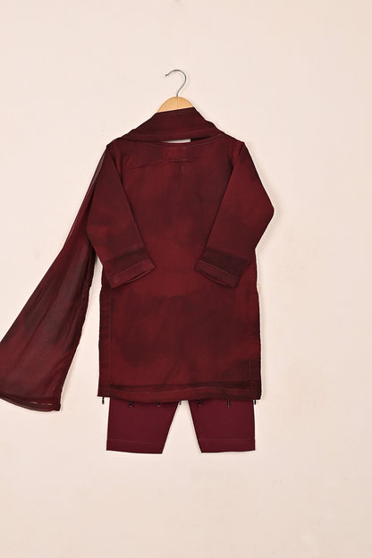 TKF-170-Maroon - Kids 3Pc Spray Contouring Chiffon Dress