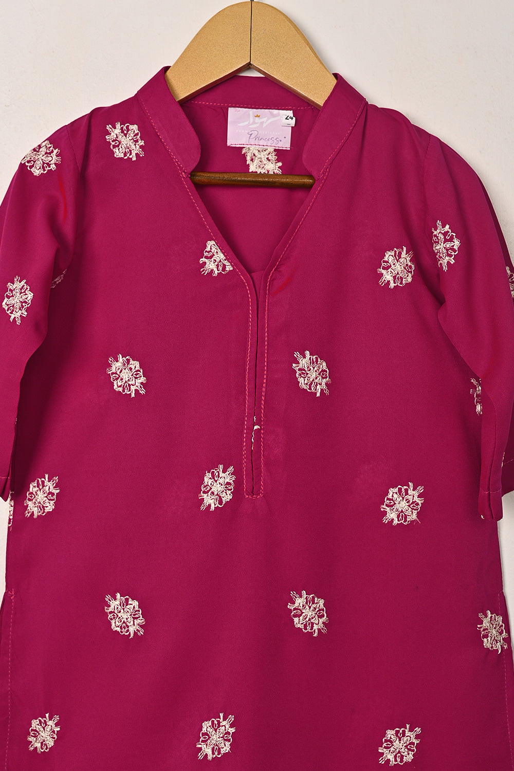 TKF-287-Fuchsia - Kids 2Pc Ready to Wear Malai Embroidered Dress