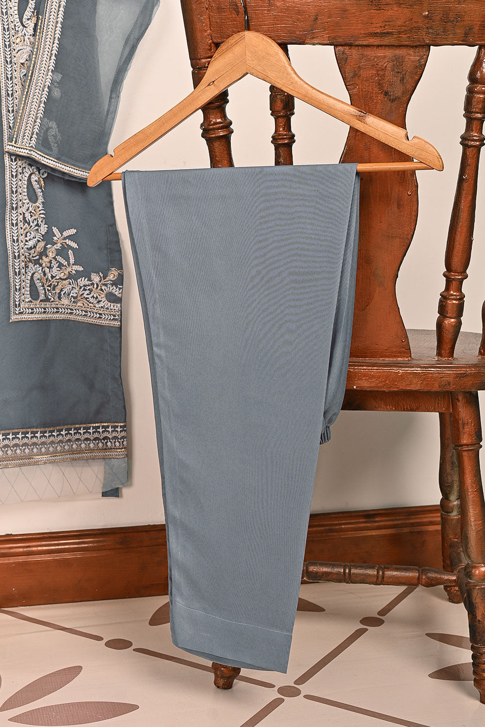 STP-186A-Grey - 2Pc Organza Embroidered Dress
