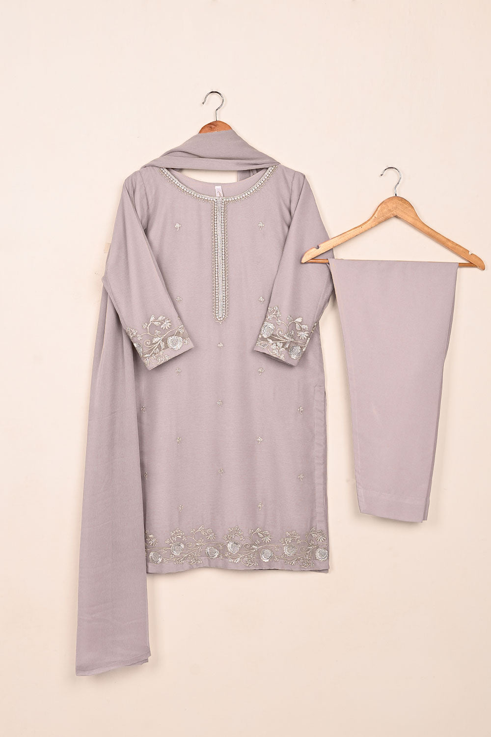 RTW-218-Light Purple -  3Pc Ready to Wear Embroidered Chiffon Dress