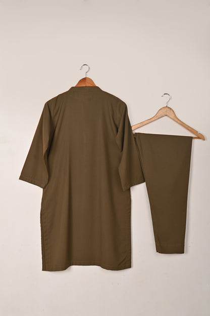 STP-221J-Khaki - 2Pc Ready to Wear Malai Solid Dress