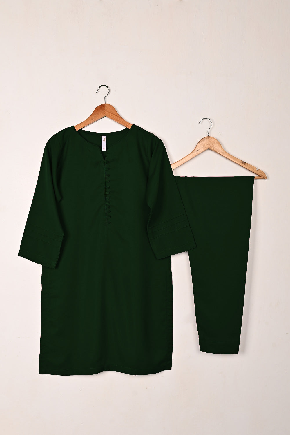 STP-235E-Bottle Green - 2Pc Ready to Wear Malai Solid Dress