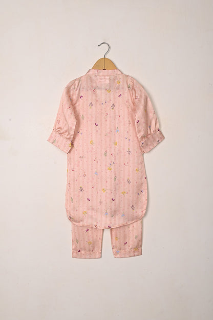 TKF-294-Peachy Pink - Kids 2Pc Digital Silk Co-Ord Set