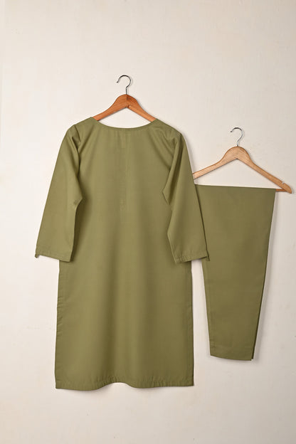 STP-264A-khaki - 2Pc Ready to Wear Malai Solid Dress