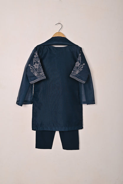 TKF-285-Navy Blue - Kids 3Pc Ready to Wear Javeria Net Embroidered Formal Dress