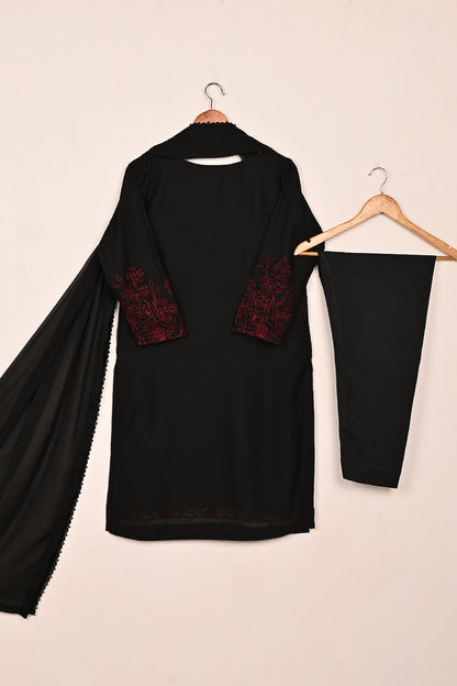 RTW-221-Black -  3Pc Ready to Wear Embroidered Chiffon Dress