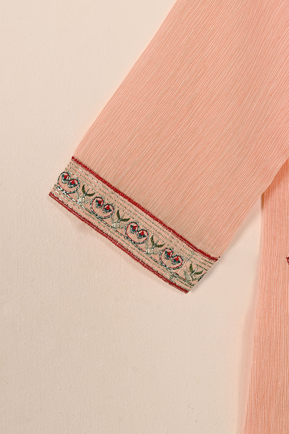 TKF-133-Peach - Kids 3Pc Ready to Wear Embroidered Slub Cotton Dress
