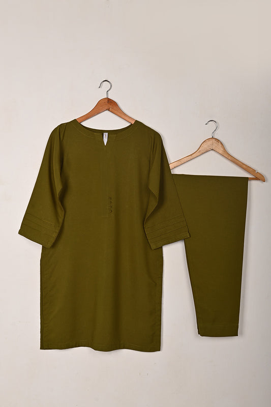 STP-225C-khaki - 2Pc Ready to Wear Malai Solid Dress