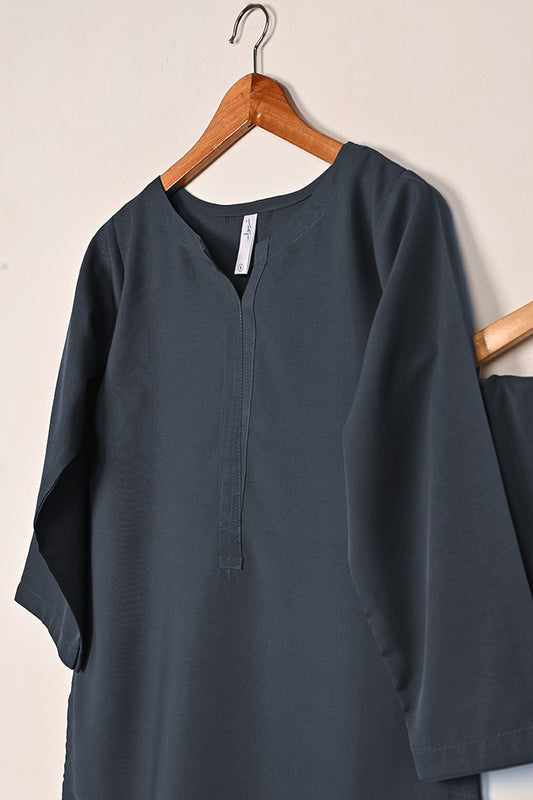 STP-229D-Blueish Grey - 2Pc Ready to Wear Malai Solid Dress